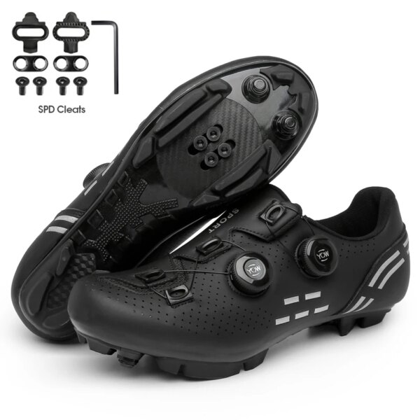 Zapatillas de ciclismo de montaña con tacos para hombre y mujer, calzado deportivo de carbono para bicicleta de velocidad, calzado plano SPD Ciclismo de Carretera, 2023