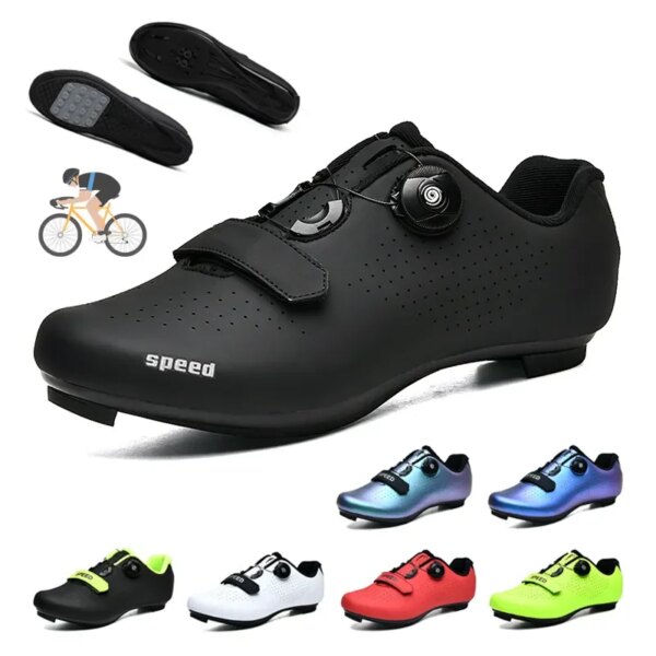 Zapatos de bicicleta de carretera para hombre y mujer, zapatillas de deporte para ciclismo de montaña, clítoris, tacos de ruta, velocidad plana, deportes de carreras, Pedal Spd, novedad de 2023