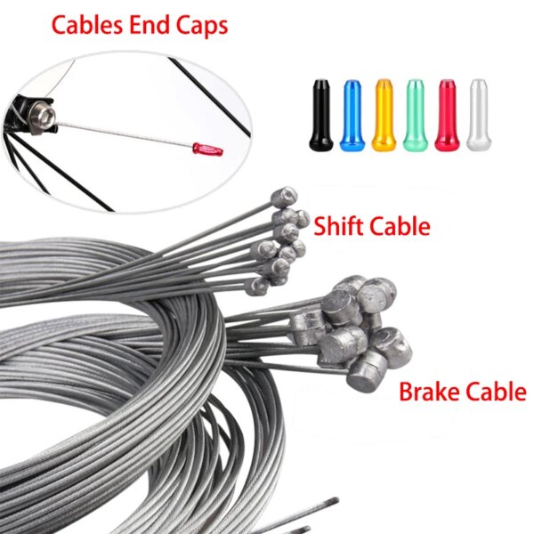 Línea de freno de bicicleta MTB de 2M, línea de velocidad, palanca de cambios de piñón fijo, juego de cables de freno, Cable interno central con tapas de extremos, prensas de puntas