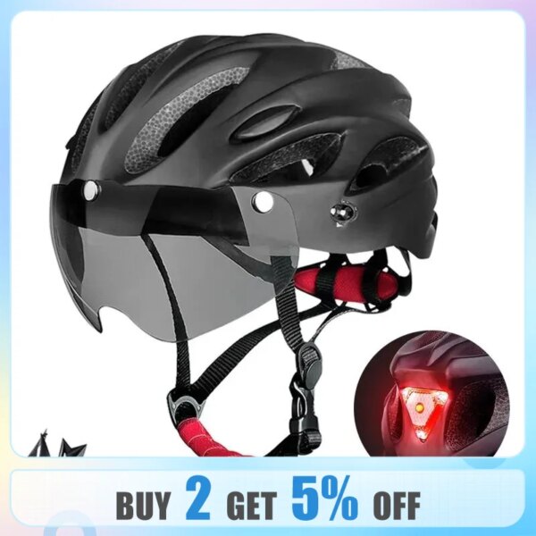 Casco de bicicleta con luz trasera LED, casco de ciclismo para adultos, apto para 58-62cm, ligero, transpirable, colorido, accesorios para cascos de bicicleta