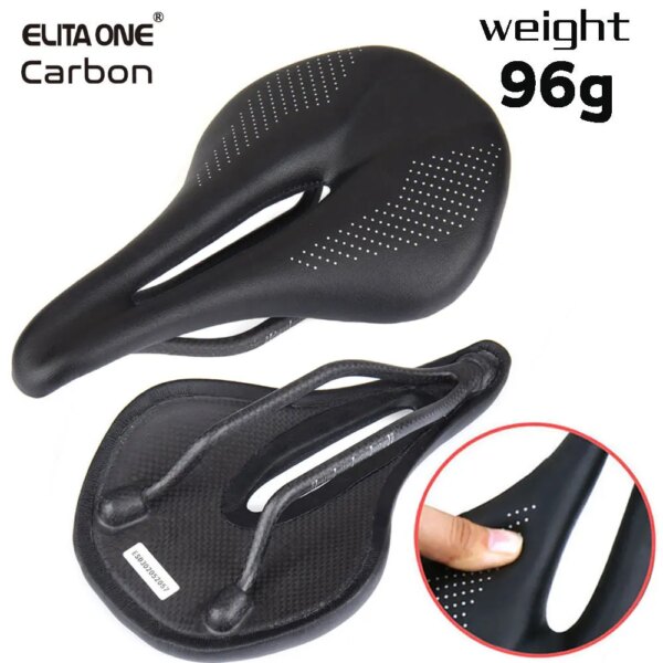 ELITA ONE Sillín de carbono MTB/sillín de bicicleta de carretera cojines de carbono de cuero súper ligeros 96g