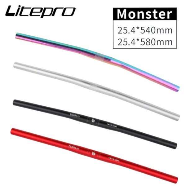 Litepro bicicleta plegable Monster manillar de forma Horizontal bicicleta manillar recto ultraligero 25,4*540-580mm manillar MTB