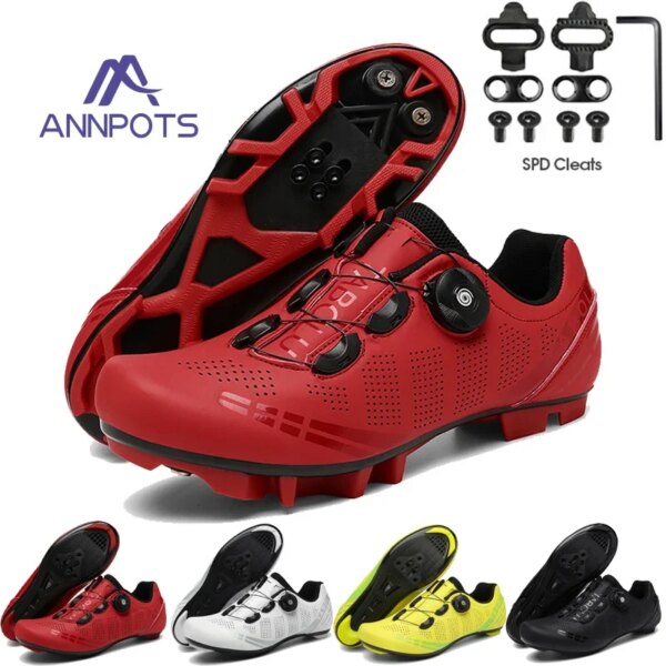 Zapatos de ciclismo para hombre, zapatillas profesionales SPD de carretera MTB, calzado de carreras plano para hombre, calzado transpirable antideslizante para ciclismo de montaña