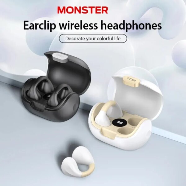 Monster TWS-auriculares inalámbricos auténticos, diseño de Clip para la oreja, para ciclismo, conducir y correr, ajuste seguro para deportes, resistencia súper larga