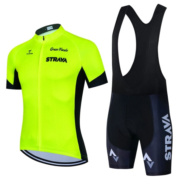 Strava-Conjunto de Jersey de Ciclismo para hombre, uniforme de montaña de manga corta, Ropa de Ciclismo, Maillot, traje de Ciclismo