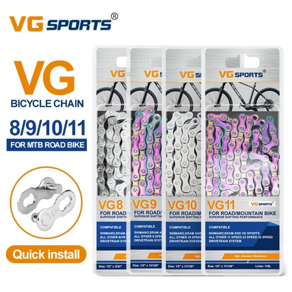 VG Sports MTB cadena de bicicleta 6 7 8 9 10 11 12 velocidades Velocidade 8s 9s 10s 11s 12s cadenas de bicicleta de carretera de montaña parte 116 eslabones