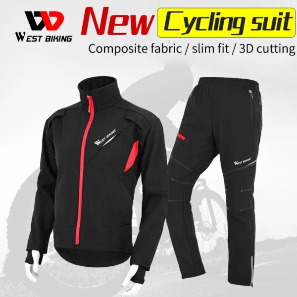 WEST BIKING Ciclismo conjunto invierno MTB bicicleta de carretera temperatura a prueba de viento hombres chaqueta conjunto polar Ropa Ciclismo bicicleta invierno Jersey conjunto