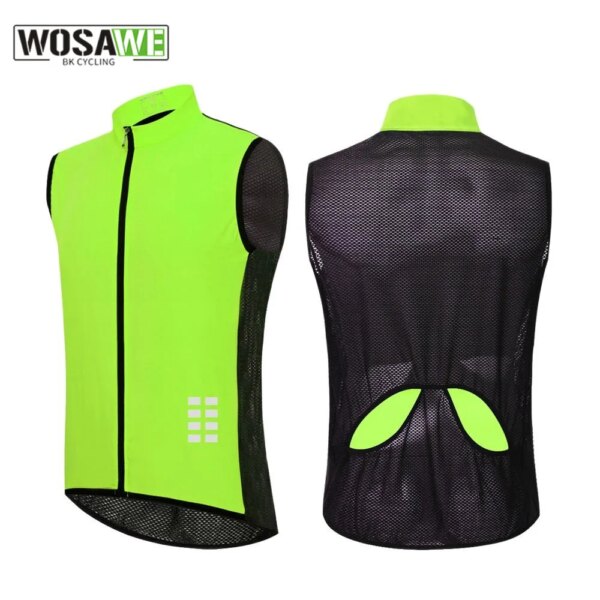 WOSAWE-Chaleco reflectante para ciclismo para hombre, chaleco para correr a prueba de viento con cremallera trasera, ropa de ciclismo con bolsillo, espalda de malla