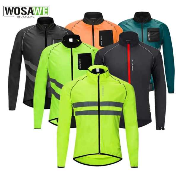 WOSAWE-cortavientos de ciclismo ultraligero para hombre, chaqueta reflectante a prueba de viento, resistente al agua, Jersey largo para bicicleta de montaña y carretera