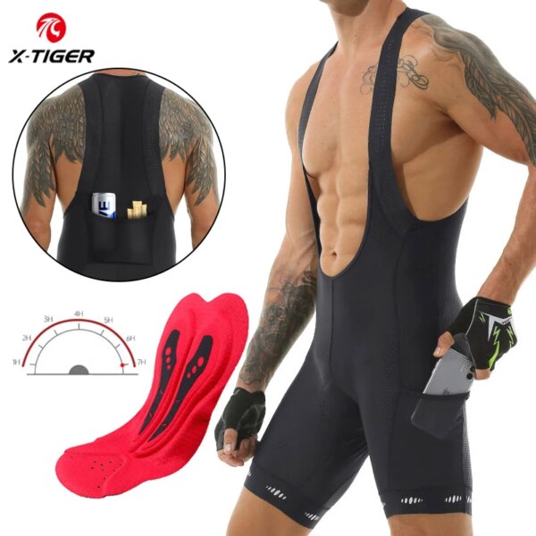 Pantalones cortos con tirantes de ciclismo para hombre X-Tiger con bolsillo UPF 50+ Pantalones cortos con tirantes de poliéster de secado rápido de última generación Serie de edición competitiva