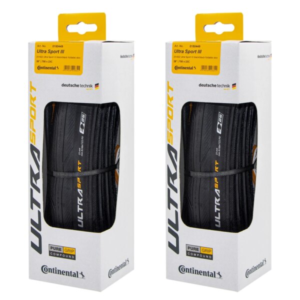 1 par Continental Ultra Sport III 700x23/25/28c negro plegable PureGrip 3 neumático de bicicleta de carretera neumático plegable