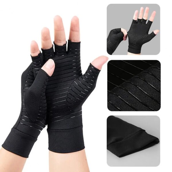 1 par de guantes de compresión de muñeca de medio dedo accesorios de ciclismo guantes protectores elásticos para montar artritis de fibra de cobre