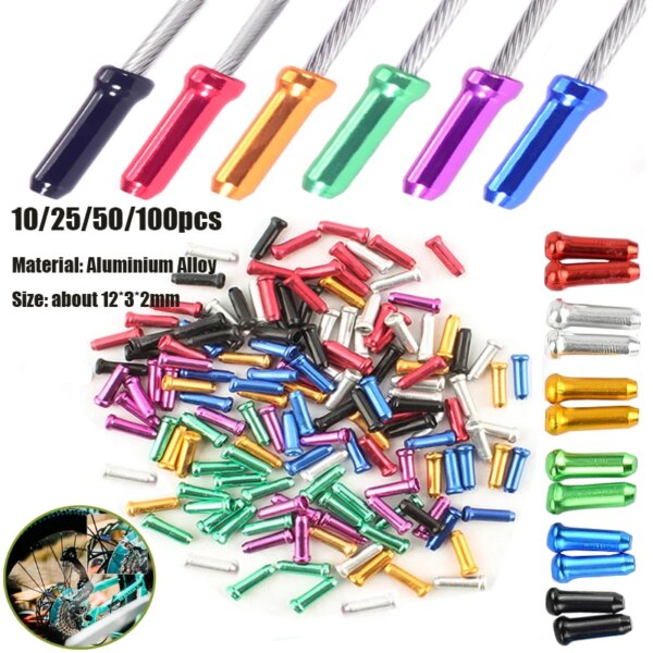 10-100 Uds. De aleación de aluminio de varios colores, palanca de cambios de freno de bicicleta, puntas de Cable interno, tapa de extremo de Cable, línea de bicicleta, tapa central, engranaje de cubierta