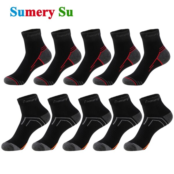 10 par/lote de calcetines para hombre, para correr, informales, para deportes al aire libre, de algodón, negro, rojo, naranja, rayas, calcetines largos de compresión, regalo de viaje para hombre