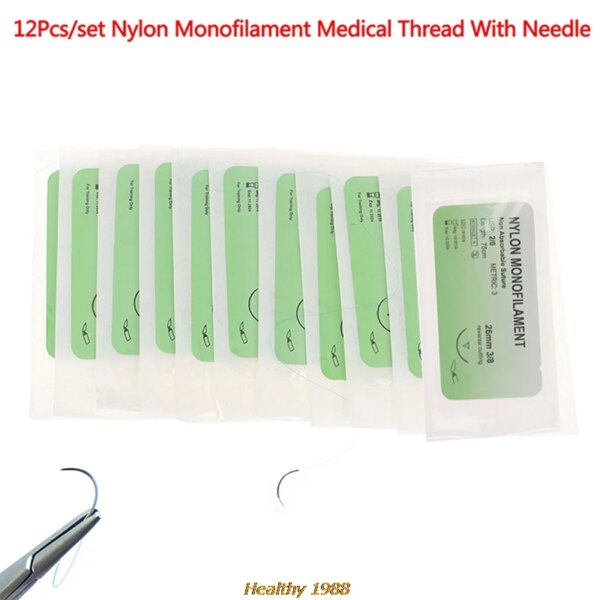 12 unids/set aguja médica sutura Nylon monofilamento hilo práctica de sutura Kit