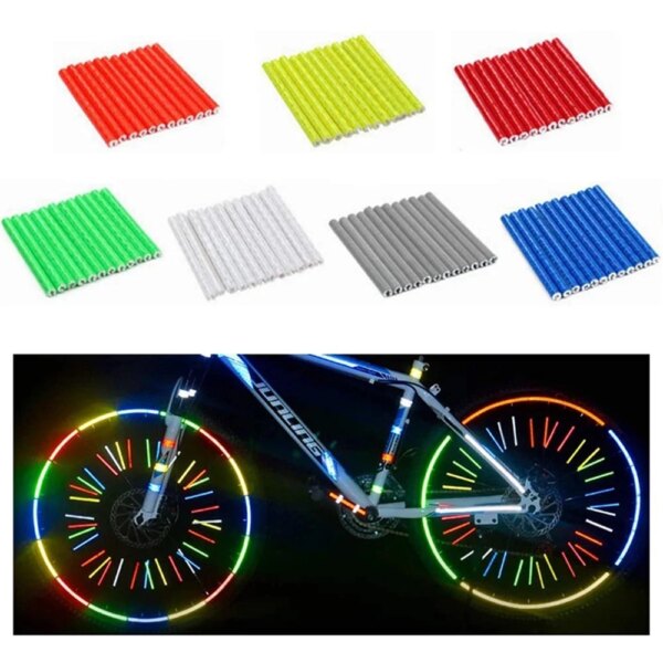 12 Uds. De luces para bicicleta, tubo de Clip para radios, llanta de rueda, luces reflectantes de advertencia de seguridad nocturna para exteriores, tira reflectante para bicicleta, accesorios para bicicleta