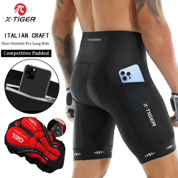 X-TIGER pantalones cortos de ciclismo para hombre con bolsillo trasero, pantalones cortos acolchados de Gel 5D para bicicleta, medias medias para ciclismo de montaña y carretera