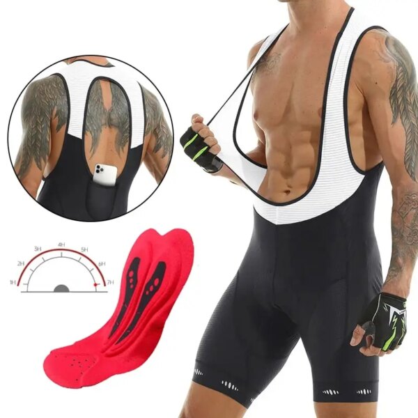 Pantalones cortos con pechera para ciclismo, almohadilla de Gel 5D, pantalones cortos para bicicleta de montaña, bolsillos Bretelle, transpirables para exteriores UPF50 +, pantalones cortos ajustados para bicicleta