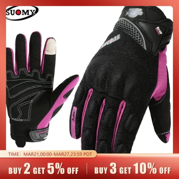 SUOMY-guantes morados para motocicleta para mujer, guantes deportivos con pantalla táctil y dedos completos para carreras, escalada, ciclismo y Motocross, resistentes al viento