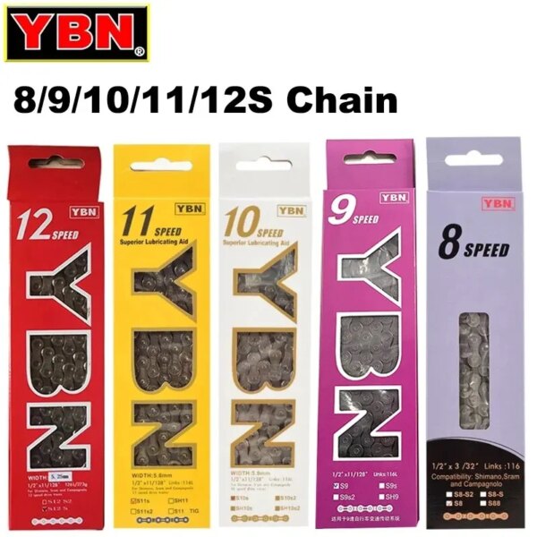 YBN 8/9/10/11/12S Cadena MTB Mountain Road Bike Cadenas 8 9 10 11 12 Velocidad Hueco Bicicleta Cadena de eslabón rápido para M6100 M7100