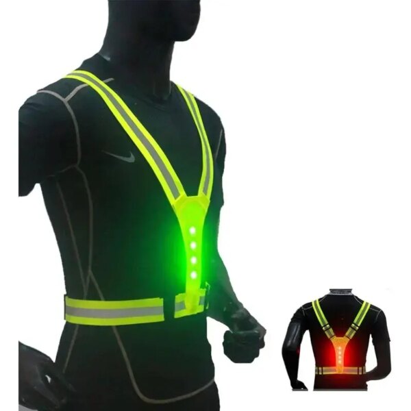 Chaleco reflectante de seguridad con luz LED para correr, chaleco ajustable para ciclismo, chaleco deportivo de pesca y trabajo de advertencia nocturna