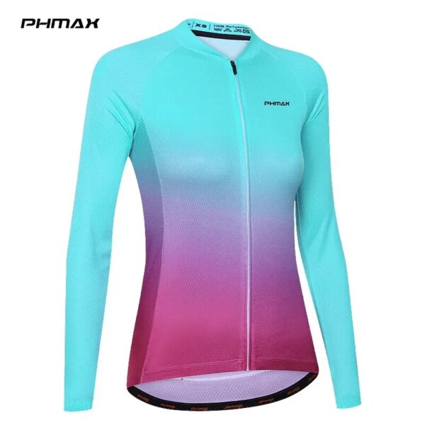 PHMAX-Camiseta de ciclismo para mujer, camisetas de manga larga para bicicleta de montaña, MTB con bolsillos con cremalleras, ropa transpirable para primavera