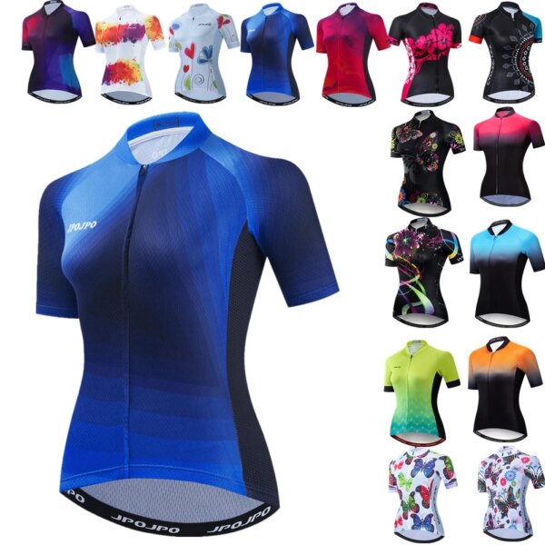 Camiseta de ciclismo para mujer, camiseta de manga corta para ciclismo de montaña y carretera, blusa azul, 2022