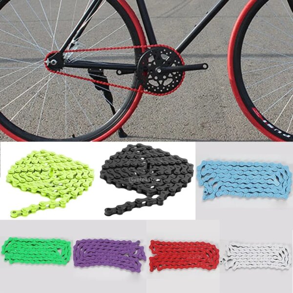 Cadena de bicicleta de acero, 1 velocidad, 96L, 1/2x1/8 pulgadas, piñón fijo para bicicleta de montaña, cadena de colores múltiples de marcha única, 1 ud.