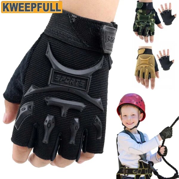 1 par de guantes de ciclismo de medio dedo para niños, antideslizantes, sin dedos, ajustables, guantes absorbentes de golpes para niños y niñas, pesca y ciclismo