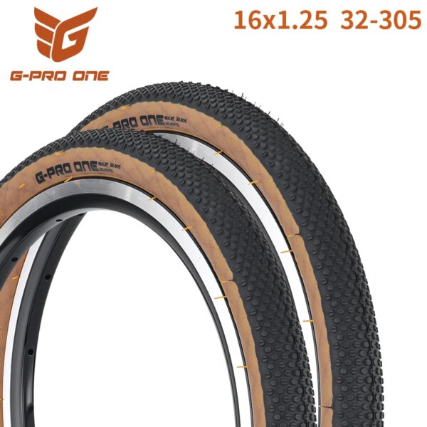 1 unidad G-PRO ONE 16x1,25 32-305 neumático de bicicleta plegable 16 pulgadas borde de piel marrón neumático antideslizante 305 neumático plegable ligero para bicicleta 305