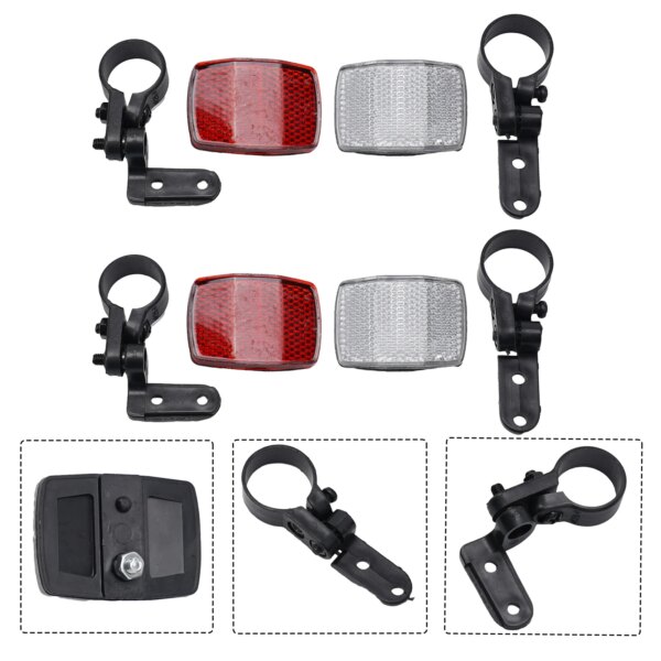 Juego de reflectores delanteros y traseros para bicicleta, soporte de montaje para manillar, luz de advertencia, lentes de seguridad, color rojo y blanco, 2 pares