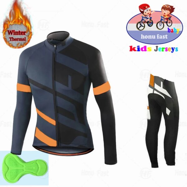 Conjunto de Jersey de ciclismo de manga larga para niño, ropa térmica de lana para equipo de ciclismo de montaña, uniforme de bicicleta de carretera, invierno, 2022