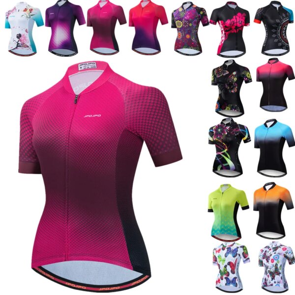 Camiseta de ciclismo para mujer, camiseta de manga corta para ciclismo de montaña y carretera, blusa roja 2022