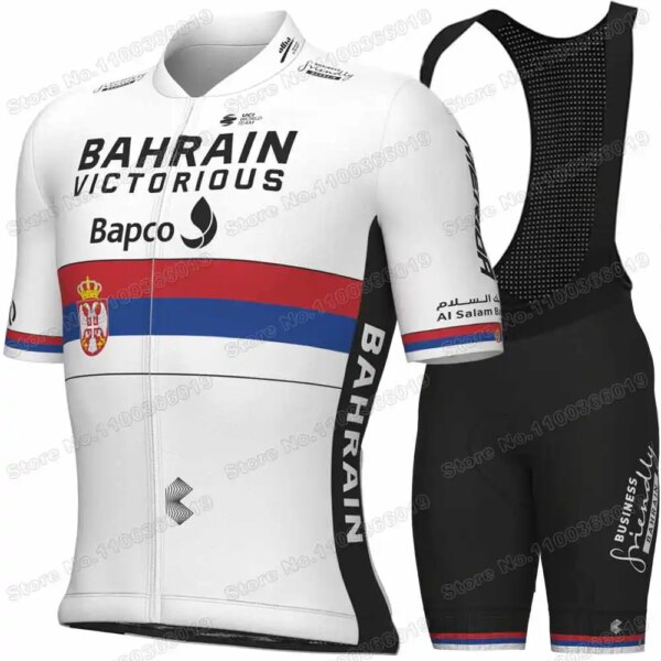 Conjunto de Jersey de ciclismo de Bahrein Victorious Serbia Champion, ropa de ciclismo de verano para hombre, camisetas para bicicleta de carretera, traje, pantalones cortos con pechera para bicicleta, 2023