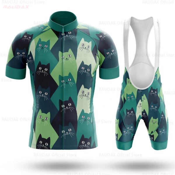 Ropa de ciclismo para hombre, conjunto de Jersey de ciclismo de manga corta con dibujo de gato divertido, ropa deportiva transpirable de secado rápido, uniforme para bicicleta, 2023