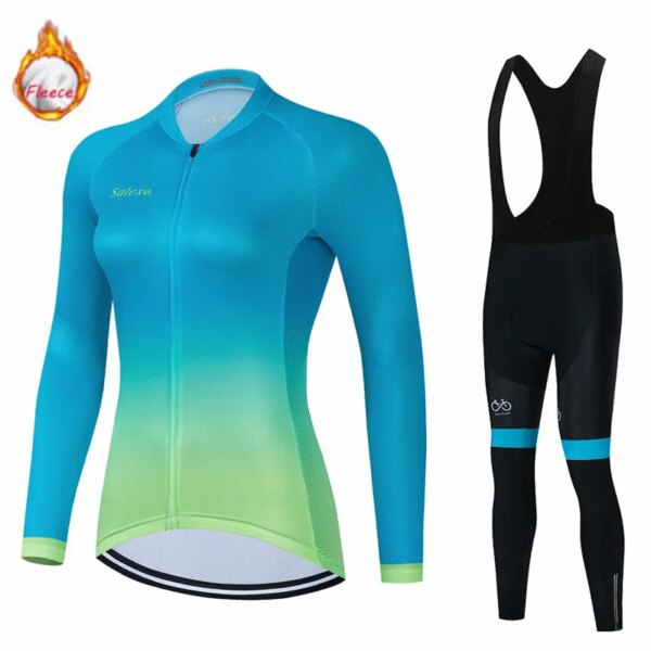 Ropa térmica de lana para ciclismo para mujer, traje de Jersey de manga larga para triatlón, conducción al aire libre, conjunto de ropa de ciclismo de montaña, invierno, 2023
