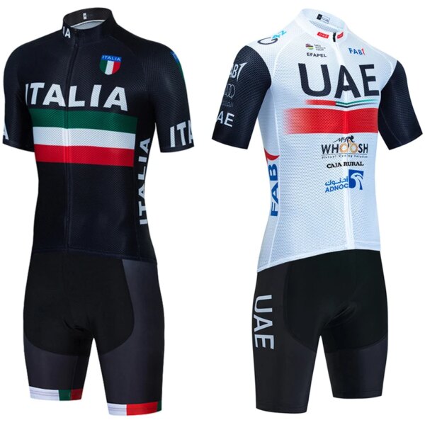 2024 ITALIA Ciclismo Jersey 3 bolsillos Pro Road Bike Maillot JERSEY Shorts Set hombres UAE Equipo Ropa Ciclismo Bicycl camiseta Ropa