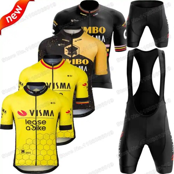 Conjunto de Jersey de ciclismo Jumbo Visma Trilogy para hombre, ropa de ciclismo para Tour de Italia, Francia y España, camiseta para bicicleta de carretera, pantalones cortos con pechera, 2024