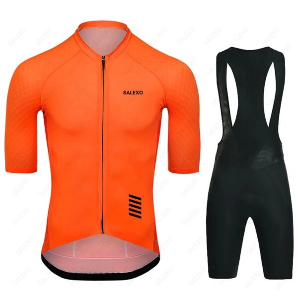 2024 SALEXO Ciclismo Jersey conjunto 19D bicicleta pantalones cortos conjunto hombres nuevo verano MTB Ropa Ciclismo manga corta bicicleta camisas Maillot Ropa