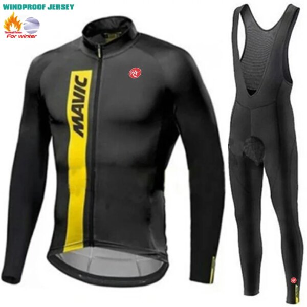 Ropa de Ciclismo de Invierno para Hombre, Jersey de Ciclismo de lana de manga larga, pantalones transpirables, Ropa térmica para Invierno 2024