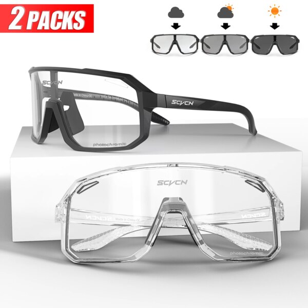 2 paquetes de gafas de sol fotocromáticas SCVCN para ciclismo, gafas deportivas para hombre y mujer, gafas para bicicleta de montaña, gafas para ciclismo de carretera al aire libre, gafas UV400