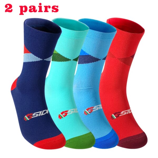 Calcetines de ciclismo profesionales para hombre y mujer, medias transpirables para bicicleta de carretera, deportes al aire libre, carreras deporte, alta calidad, 2 pares