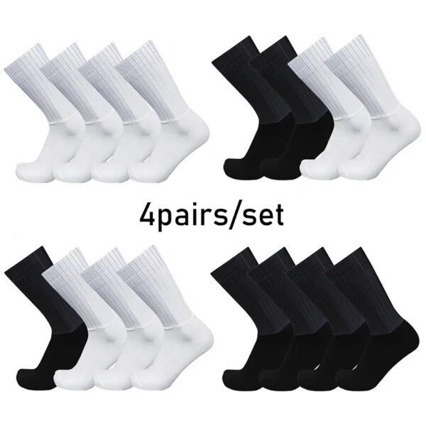 4 par/set Aero Color puro Calcetines deportivos de Ciclismo de silicona antideslizante Pro Calcetines de bicicleta de carreras verano Cool Calcetines Ciclismo