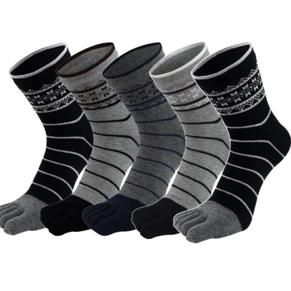 5 pares de calcetines bajos de algodón con punta de pantorrilla para hombre, calcetines cortos informales de negocios a rayas con 5 dedos, desodorante para los dedos del pie, regalo para hombre