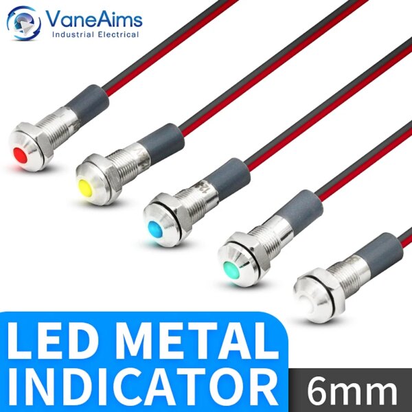 Indicador LED de Metal de 6MM, lámpara de señal pequeña a prueba de polvo, IP67, rojo, amarillo, azul, verde, blanco, luces para barcos 12V24V110V220V