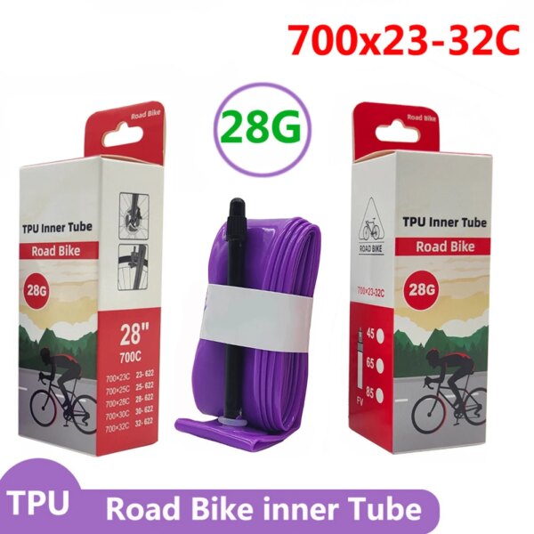 6g Ultraligero 700C Cámara interior de bicicleta TPU Neumático de bicicleta de carretera 28 \\'\\' 700C 18-32C Bicicleta de carretera 700 x 18 / 23 / 25 / 28 / 30 / 32C para llanta