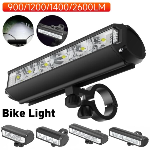 Luz de bicicleta 900/1200/1400/2600LM, batería de 8000mAh, potencia de emergencia para teléfono móvil, carcasa de aluminio para linterna de seguridad en ciclismo