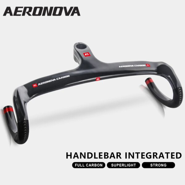 AERONOVA - Nuevos manillares de bicicleta de carretera de carbono integrados, manillares de carreras planos, accesorios para bicicletas, brillo ultraligero 3k, 28.