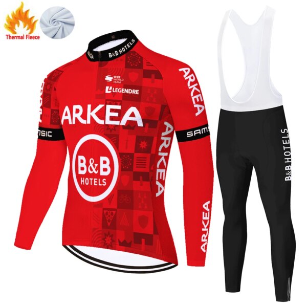 ARKEA SAMSIC Team 2024, kit de ciclismo de invierno para hombre, Jersey de manga larga, traje de conducción al aire libre, pantalones con pechera para bicicleta de montaña