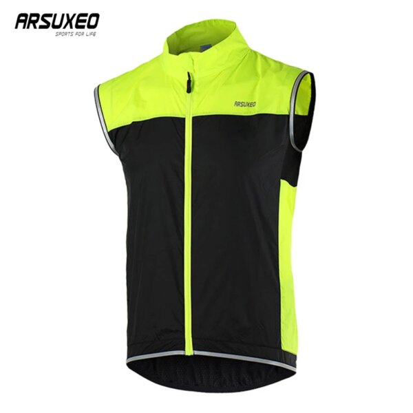 ARSUXEO Chaleco de ciclismo para hombre, ropa de bicicleta, chaleco reflectante de secado rápido con bolsillo, chaleco MTB, chaleco transpirable para correr